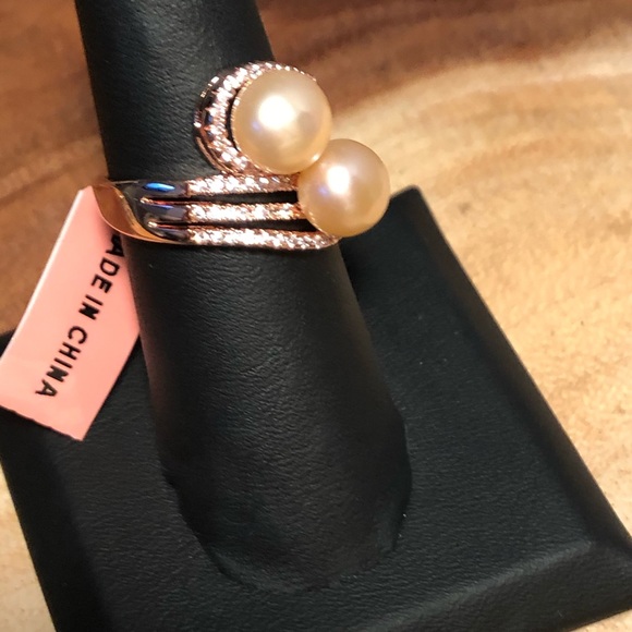 Freshwater Pearl Peach, Simulated White Diamond - Picture 2 of 8